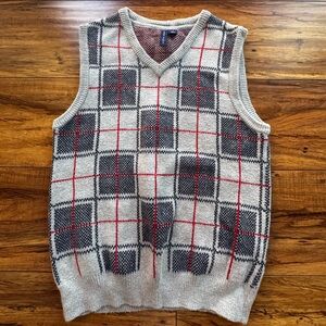 Janie And Jack Boys 100% Cotton Sweater Vest Sz 8 Gray Red Preppy